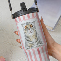 Custom Pet Portrait Watercolor Art Striped Pattern - Personalized 30oz Tumbler