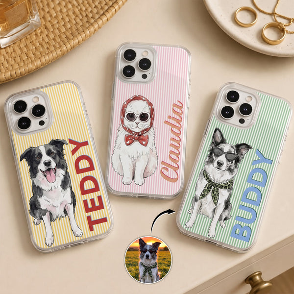Custom Pet Portrait Watercolor Art With Colorful Name - Personalized Phone Case