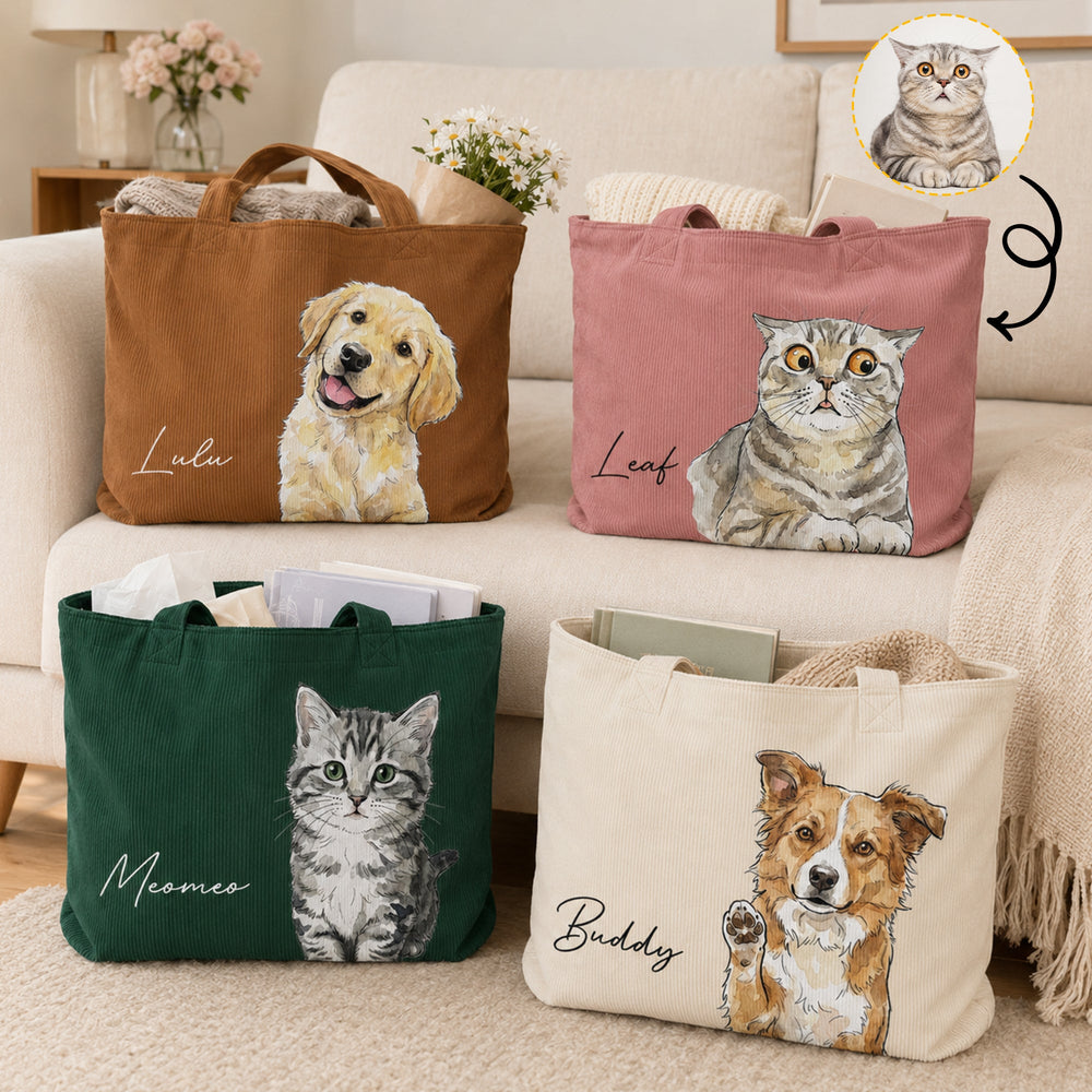 Custom Pet Portrait Watercolor Bag - Personalized Tote Bag