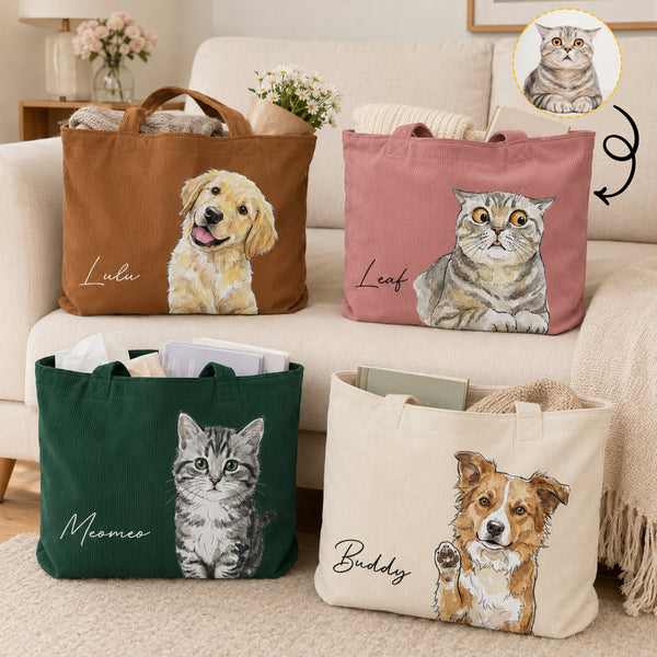 Custom Pet Portrait Watercolor Bag - Personalized Tote Bag