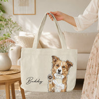 Custom Pet Portrait Watercolor Bag - Personalized Tote Bag