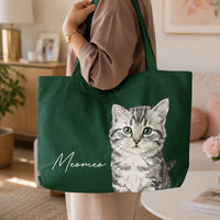 Custom Pet Portrait Watercolor Bag - Personalized Tote Bag