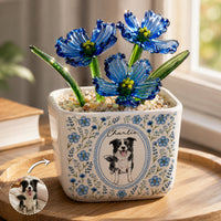 Custom Pet Portrait Watercolor Custom Glass Birth Flower - Personalized Plant Pot