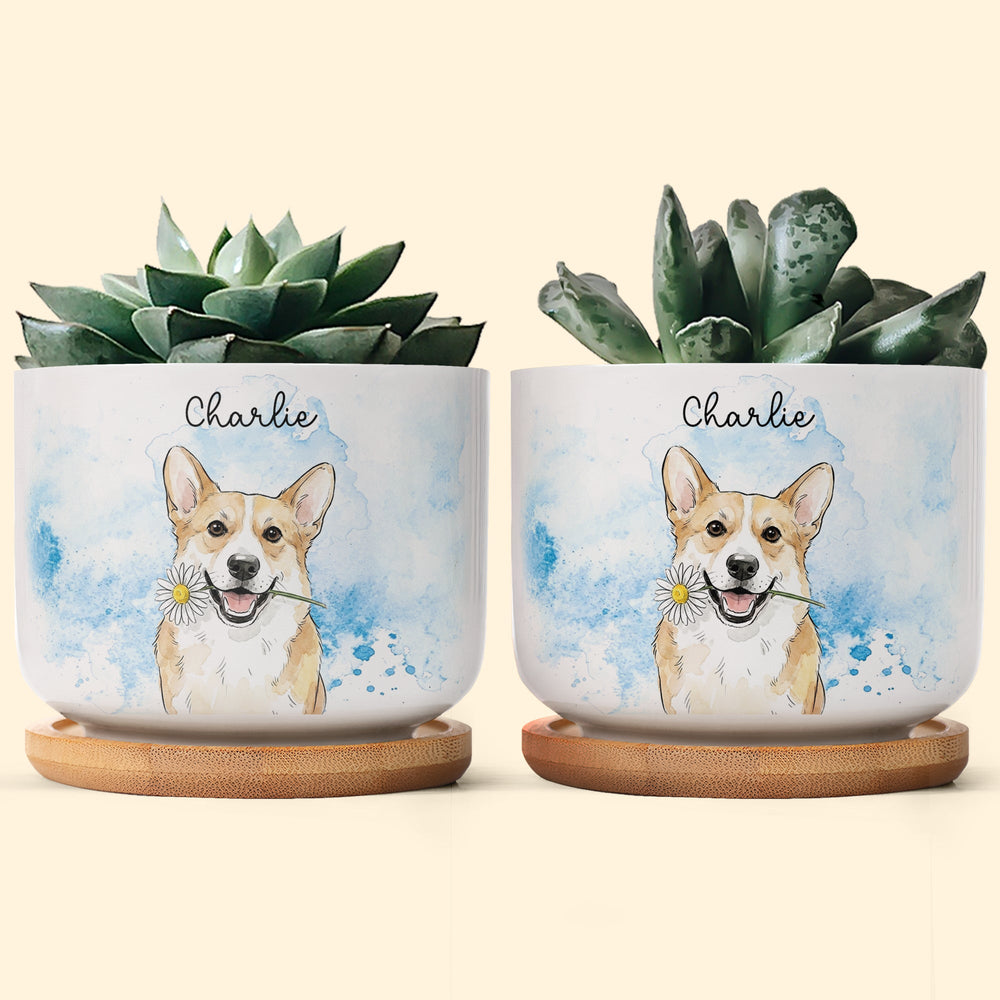 Custom Pet Portrait Watercolor Loss Of Pet Gift - Personalized Plant Pot
