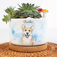 Custom Pet Portrait Watercolor Loss Of Pet Gift - Personalized Plant Pot