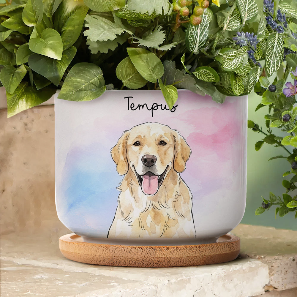 Custom Pet Portrait Watercolor Loss Of Pet Gift - Personalized Plant Pot