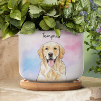 Custom Pet Portrait Watercolor Loss Of Pet Gift - Personalized Plant Pot