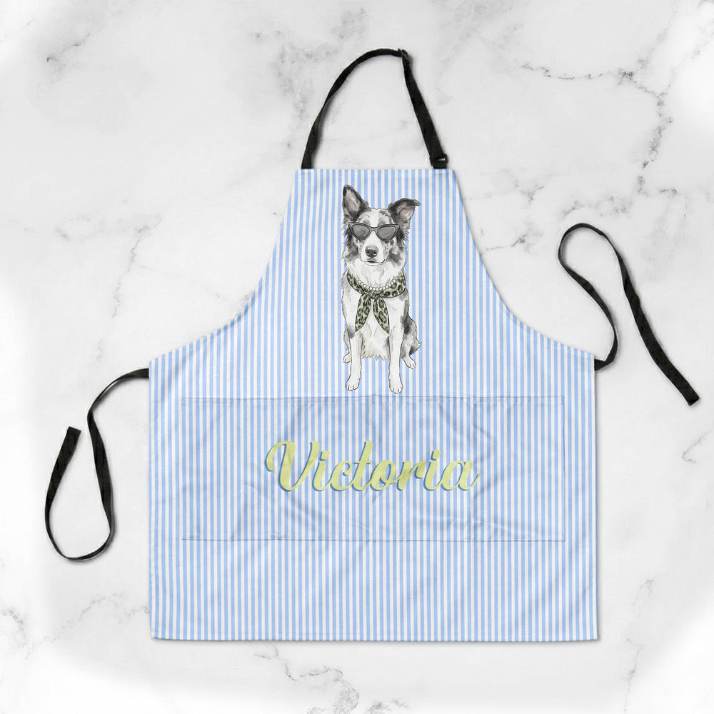 Custom Pet Portrait Watercolor Striped Pattern - Personalized Apron