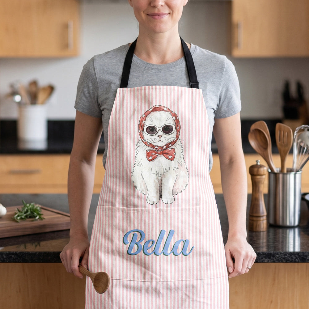 Custom Pet Portrait Watercolor Striped Pattern - Personalized Apron