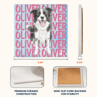 Custom Pet Portrait With Name Watercolor Art - Personalized Coaster