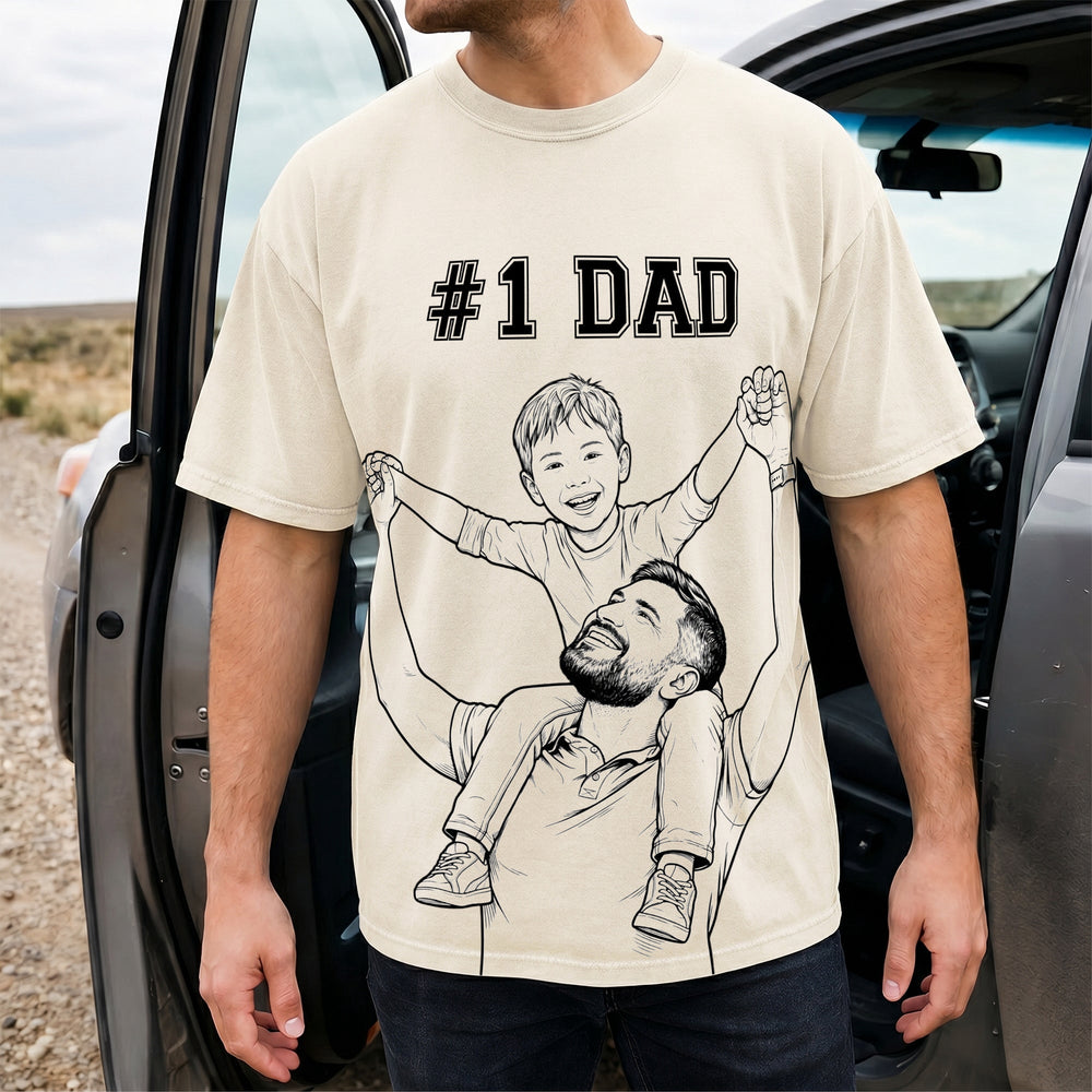 Custom Photo #1 Dad Sketch Line Art - Personalized Shirt