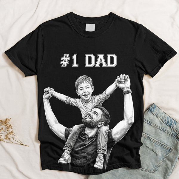 Custom Photo #1 Dad Sketch Line Art - Personalized Shirt