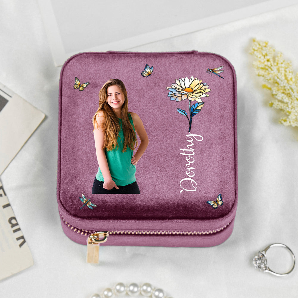 Custom Photo Birth Flower For Daughter Sister Friend - Personalized Jewelry Box