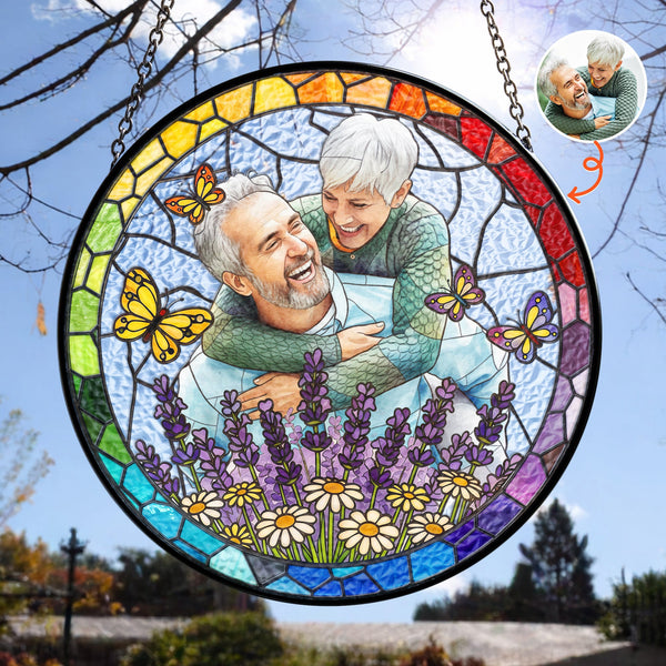Custom Photo Couple Anniversary Gift For Her, Him - Personalized Window Hanging Suncatcher