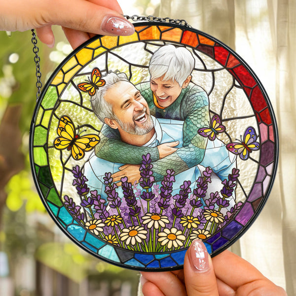 Custom Photo Couple Anniversary Gift For Her, Him - Personalized Window Hanging Suncatcher