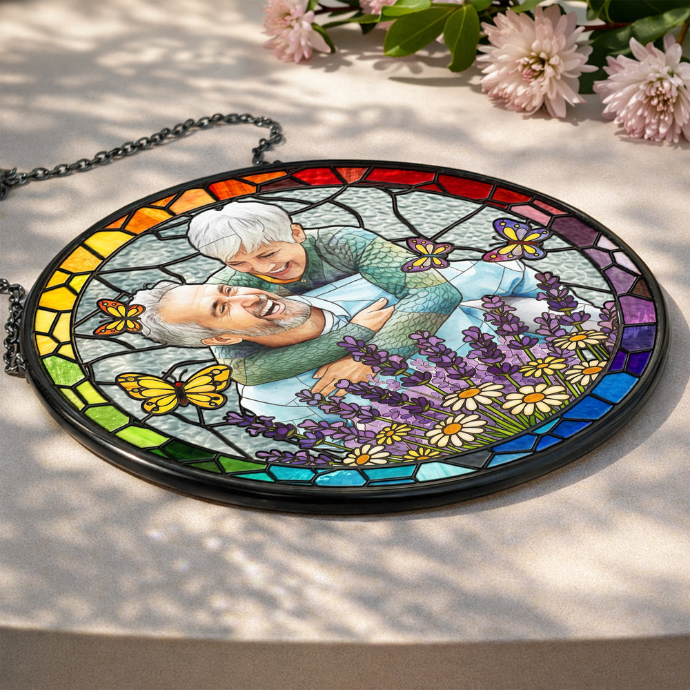 Custom Photo Couple Anniversary Gift For Her, Him - Personalized Window Hanging Suncatcher