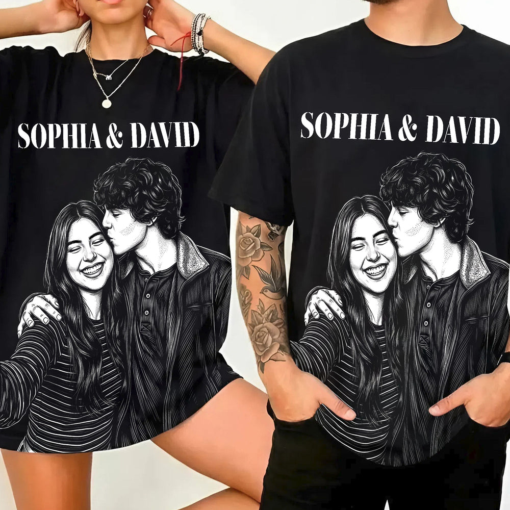 Custom Photo Couple Sketch Line Art - Personalized Shirt