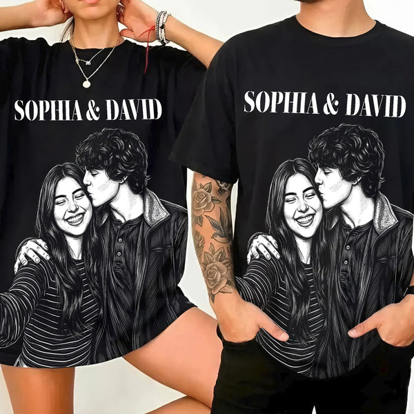 Custom Photo Couple Sketch Line Art - Personalized Shirt