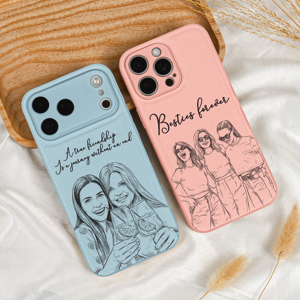 Custom Photo Gift For Friends, Soul Sisters - Personalized Leather Phone Case