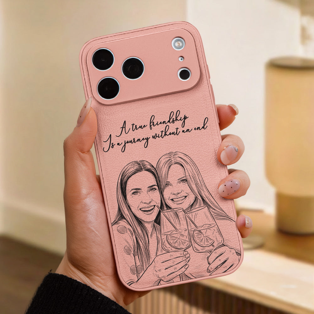 Custom Photo Gift For Friends, Soul Sisters - Personalized Leather Phone Case