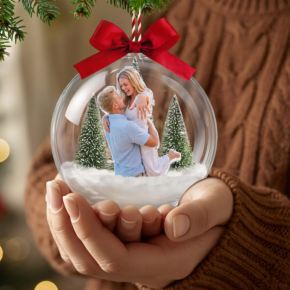 Custom Photo Snow Globe Christmas Ornament - Personalized Couple Anniversary Gift