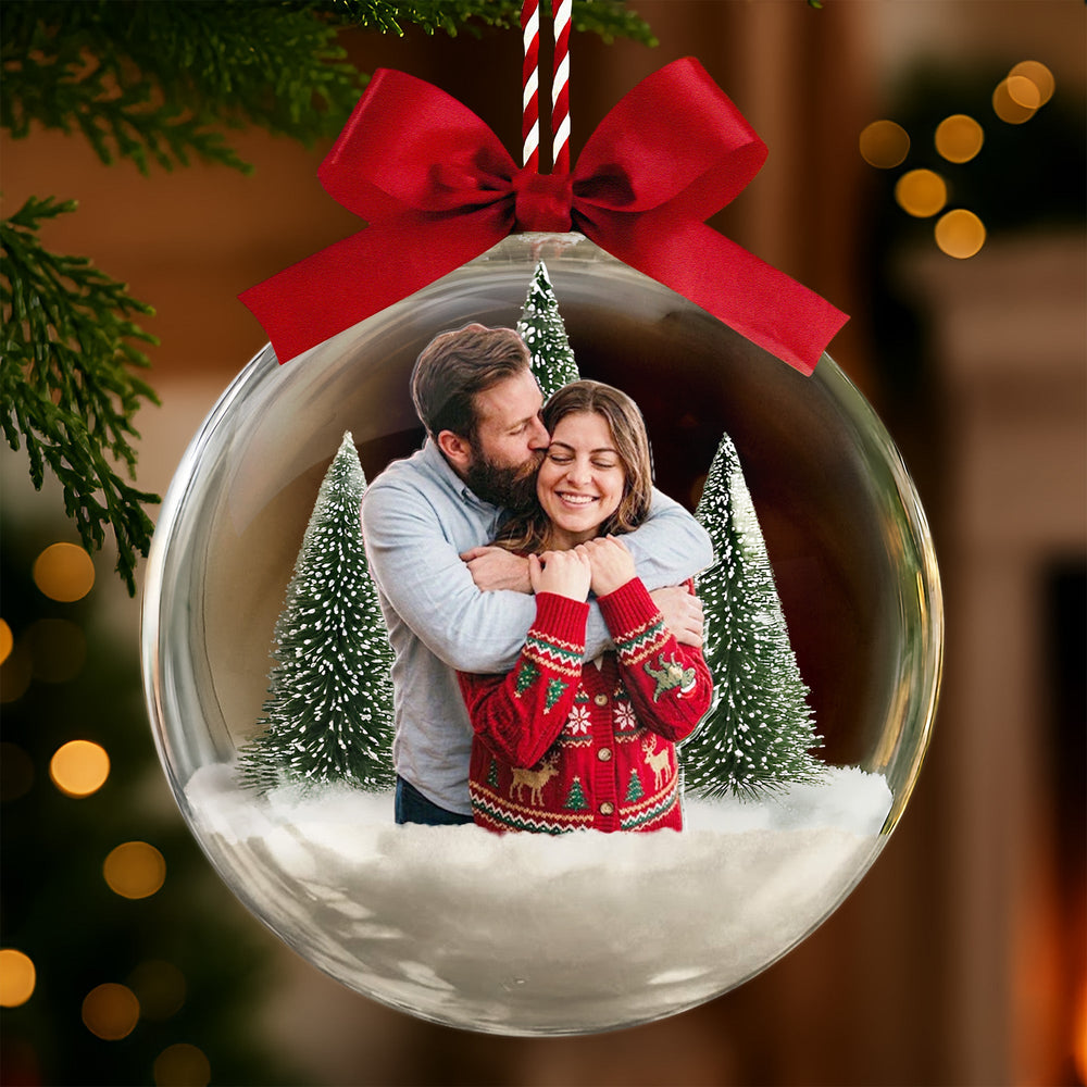 Custom Photo Snow Globe Christmas Ornament - Personalized Couple Anniversary Gift