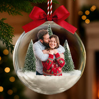 Custom Photo Snow Globe Christmas Ornament - Personalized Couple Anniversary Gift