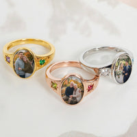 Custom Photo Ring With Birthstones Gift For Her - Personalized Ring | Meaningful Jewelry Gift