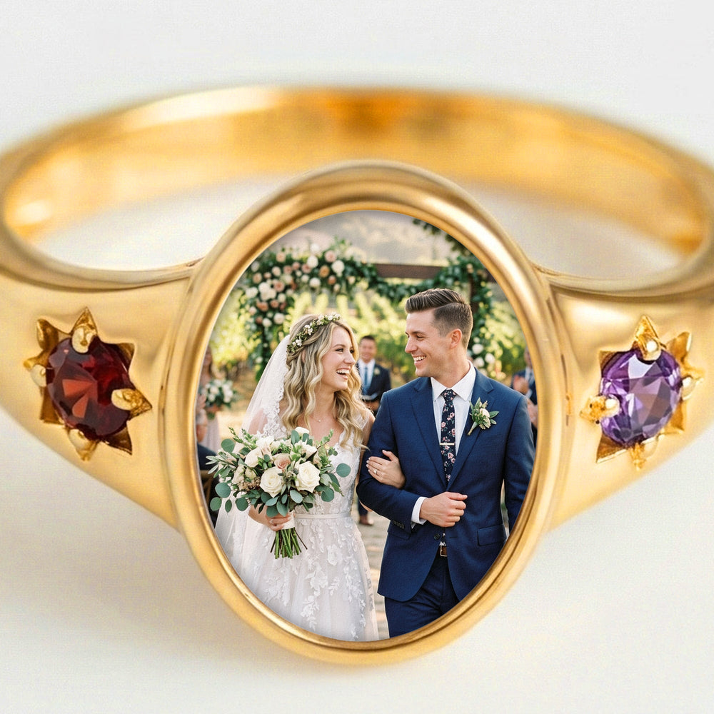 Custom Photo Ring With Birthstones Gift For Her - Personalized Ring | Meaningful Jewelry Gift