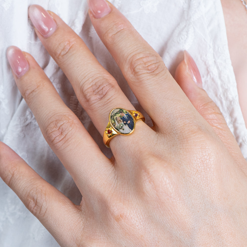 Custom Photo Ring With Birthstones Gift For Her - Personalized Ring | Meaningful Jewelry Gift
