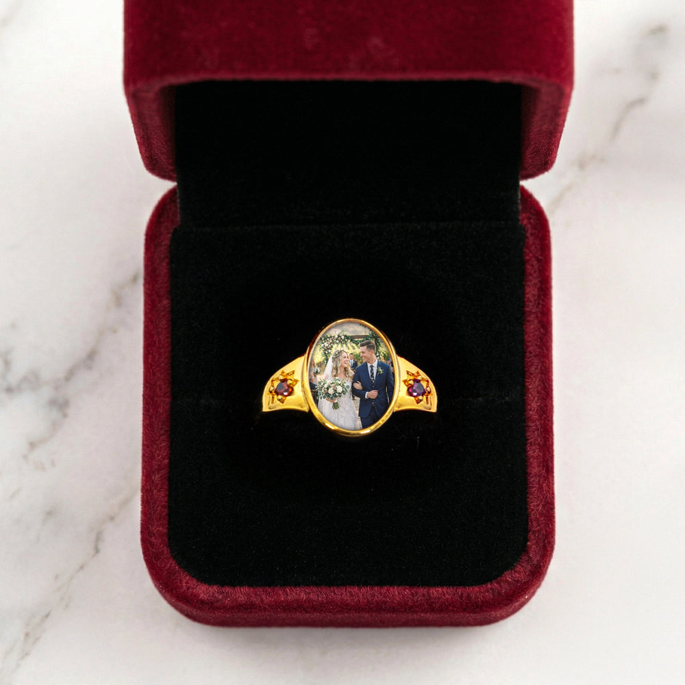 Custom Photo Ring With Birthstones Gift For Her - Personalized Ring | Meaningful Jewelry Gift