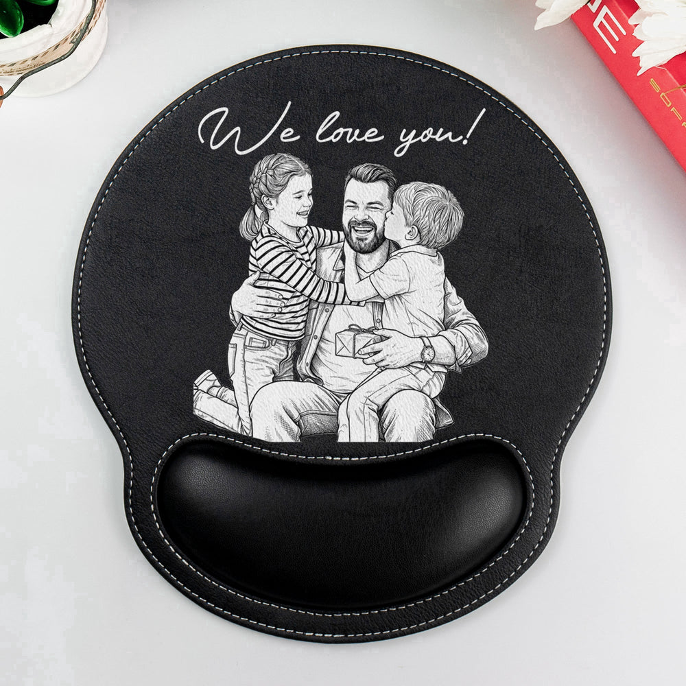 Custom Photo Sketch Line Art Father's Day - Personalized Mouse Pad | Custom Desk Gift