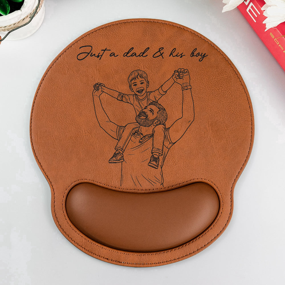 Custom Photo Sketch Line Art Father's Day - Personalized Mouse Pad | Custom Desk Gift