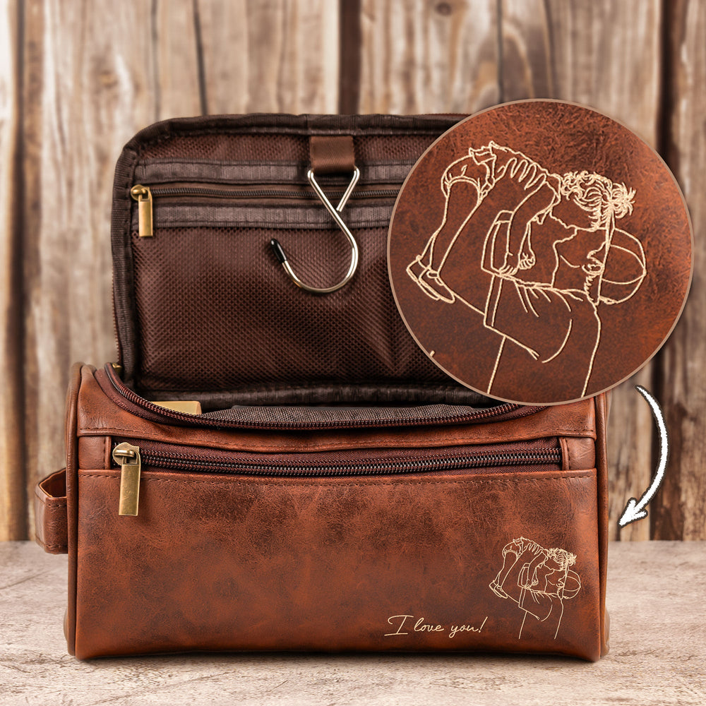 Custom Photo Sketch Line Art Father's Day - Personalized Toiletry Bag | Custom Dad Travel Gift