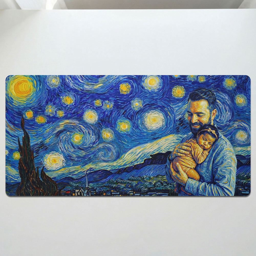 Custom Photo Van Gogh Art Father's Day Gift For Dad, Husband - Personalized Desk Mat | Artistic Dad Gift