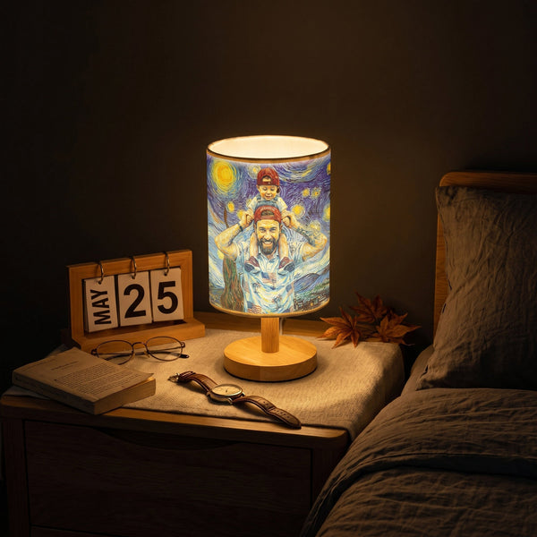 Custom Photo Van Gogh Style Father's Day Gift For New Dad, Husband - Personalized Fabric Lamp | Unique Cozy Home Decor Gift