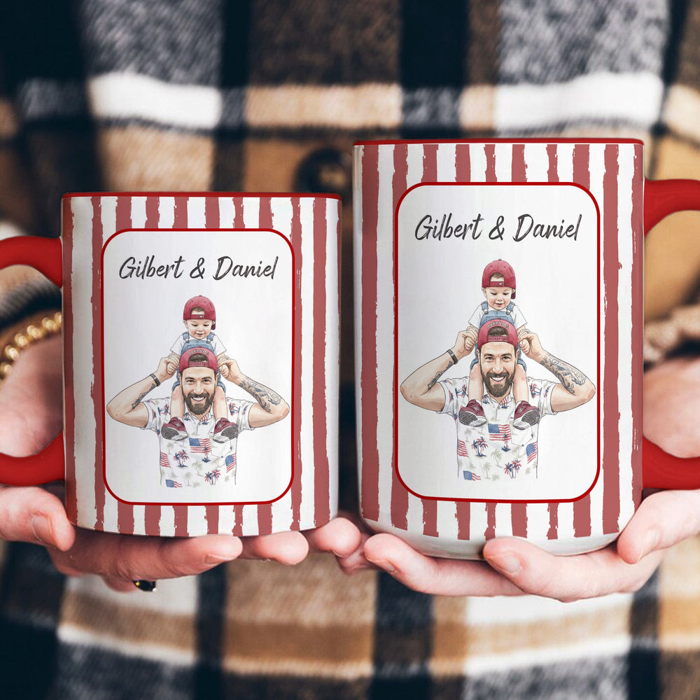 Custom Photo Watercolor Striped Pattern Father's Day Gift For Dad, Husband, Grandpa - Personalized Mug