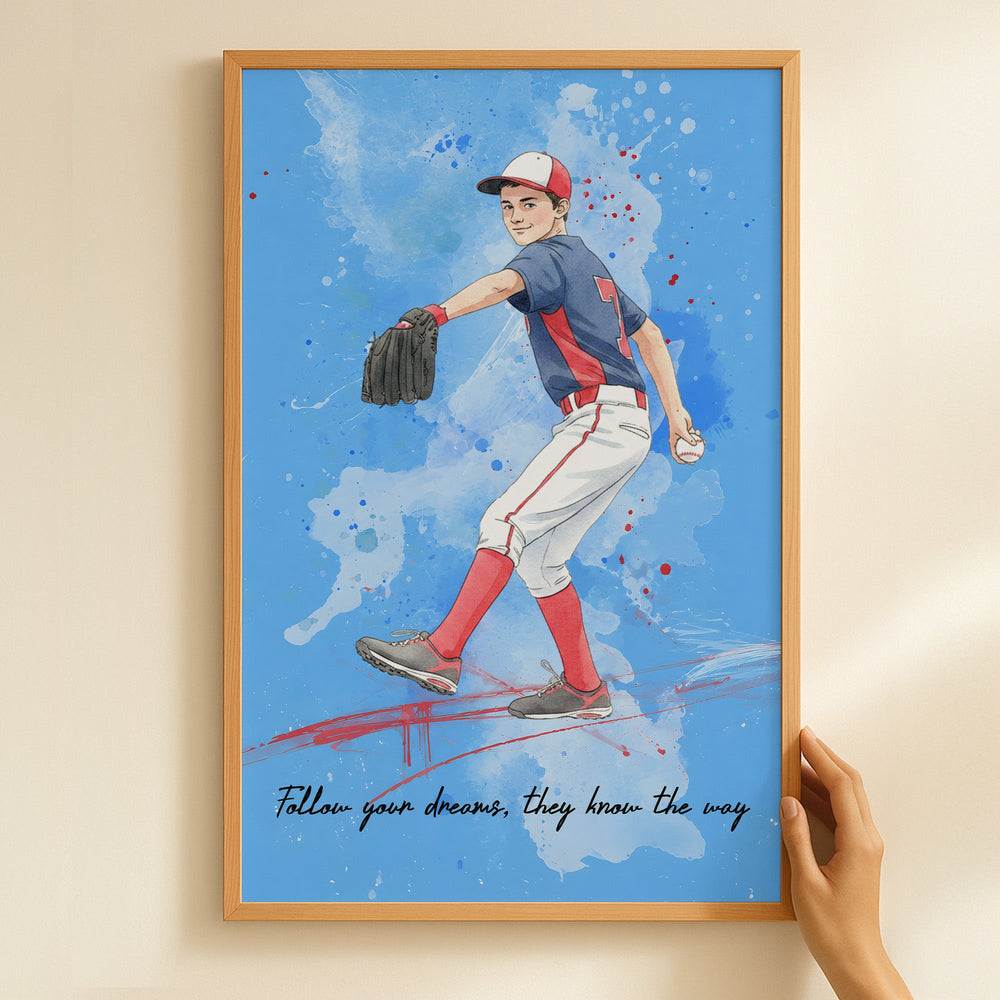 Personalized Watercolor Sports Portrait Photo – Custom Athlete Poster