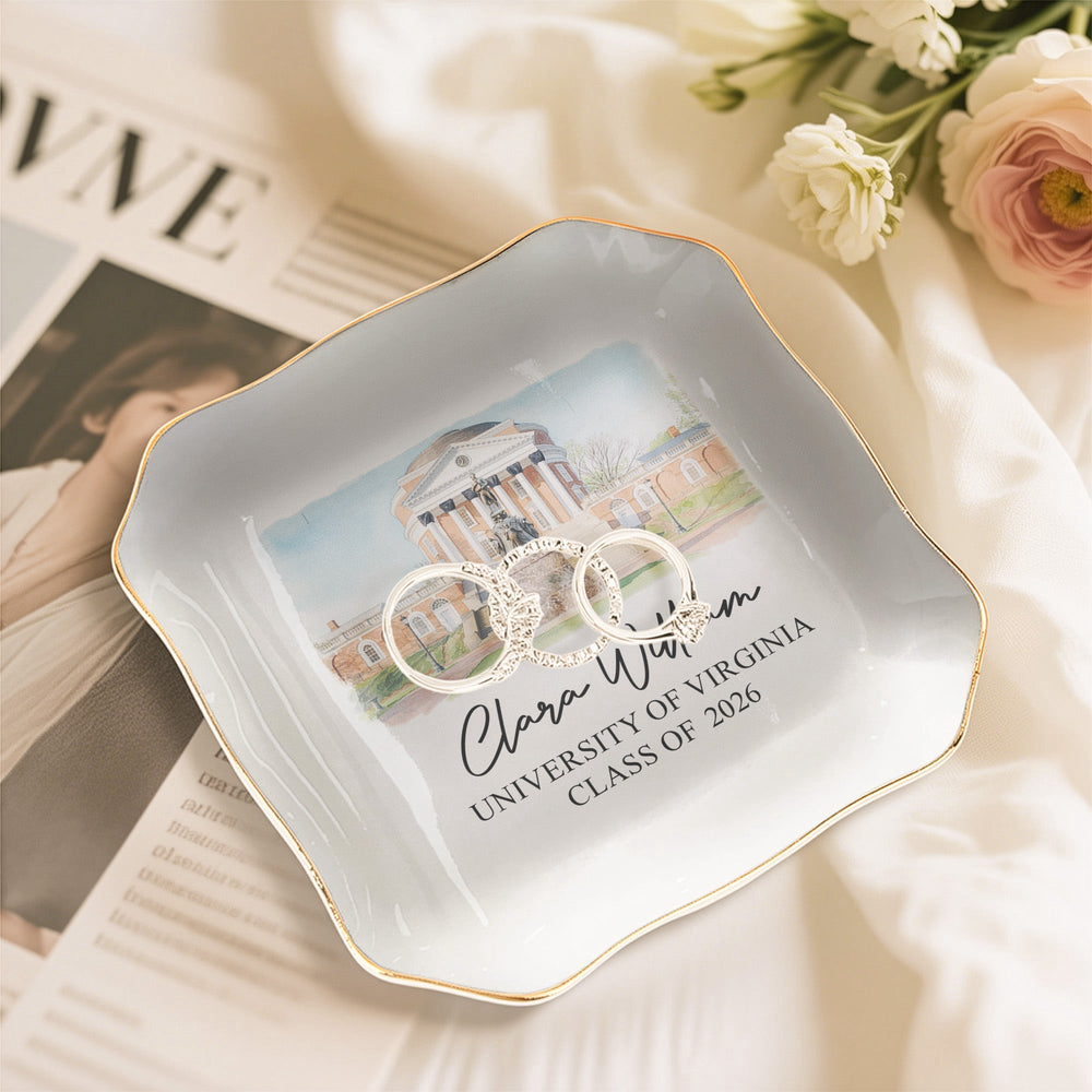 Custom University Photo College Graduation Gift School Logo For Her, Daughter, Friends - Personalized Jewelry Dish