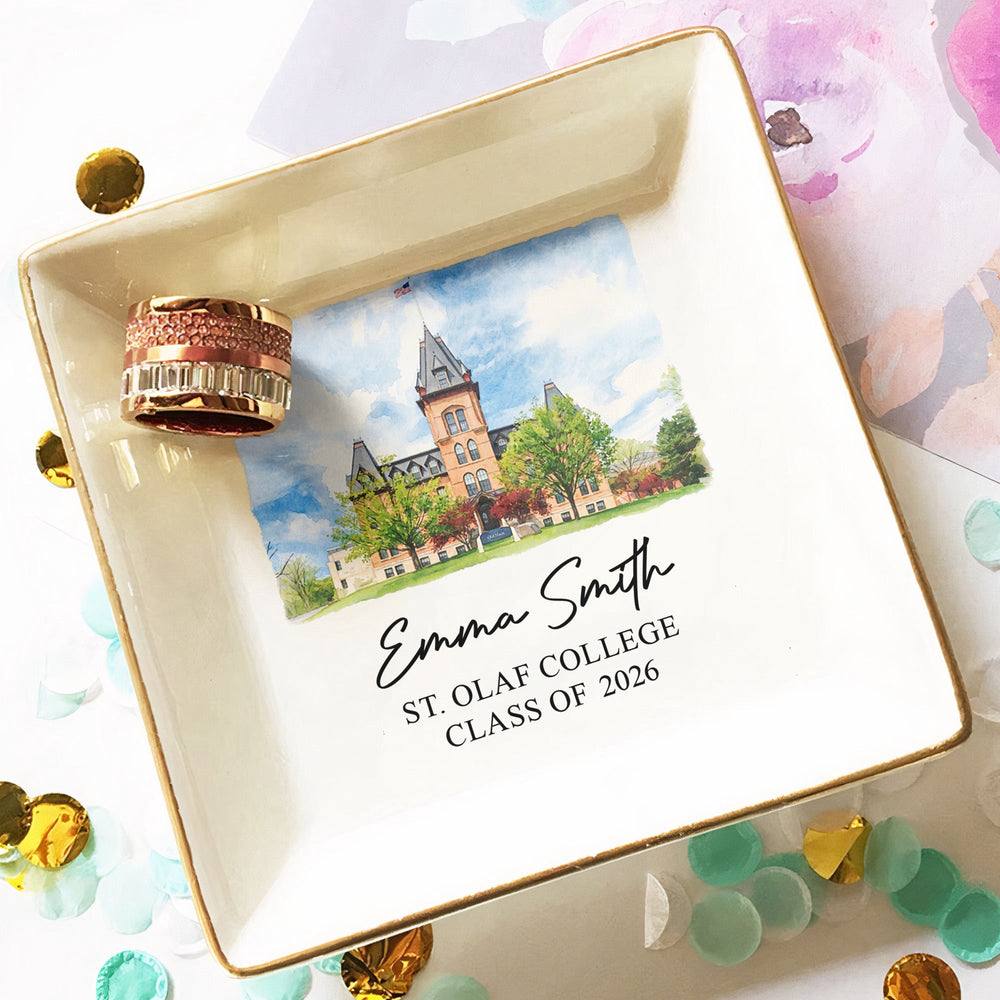 Custom University Photo College Graduation Gift School Logo For Her, Daughter, Friends - Personalized Jewelry Dish