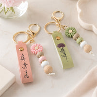 Personalized Birth Flower Keychain - Custom Bestie Beaded Wristlet Gift