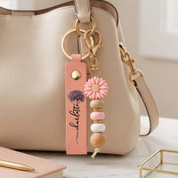 Personalized Birth Flower Keychain - Custom Bestie Beaded Wristlet Gift