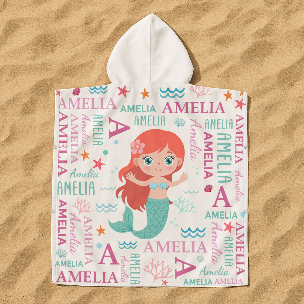 Cute And Beachy Custom Name - Personalized Kids Hooded Towel