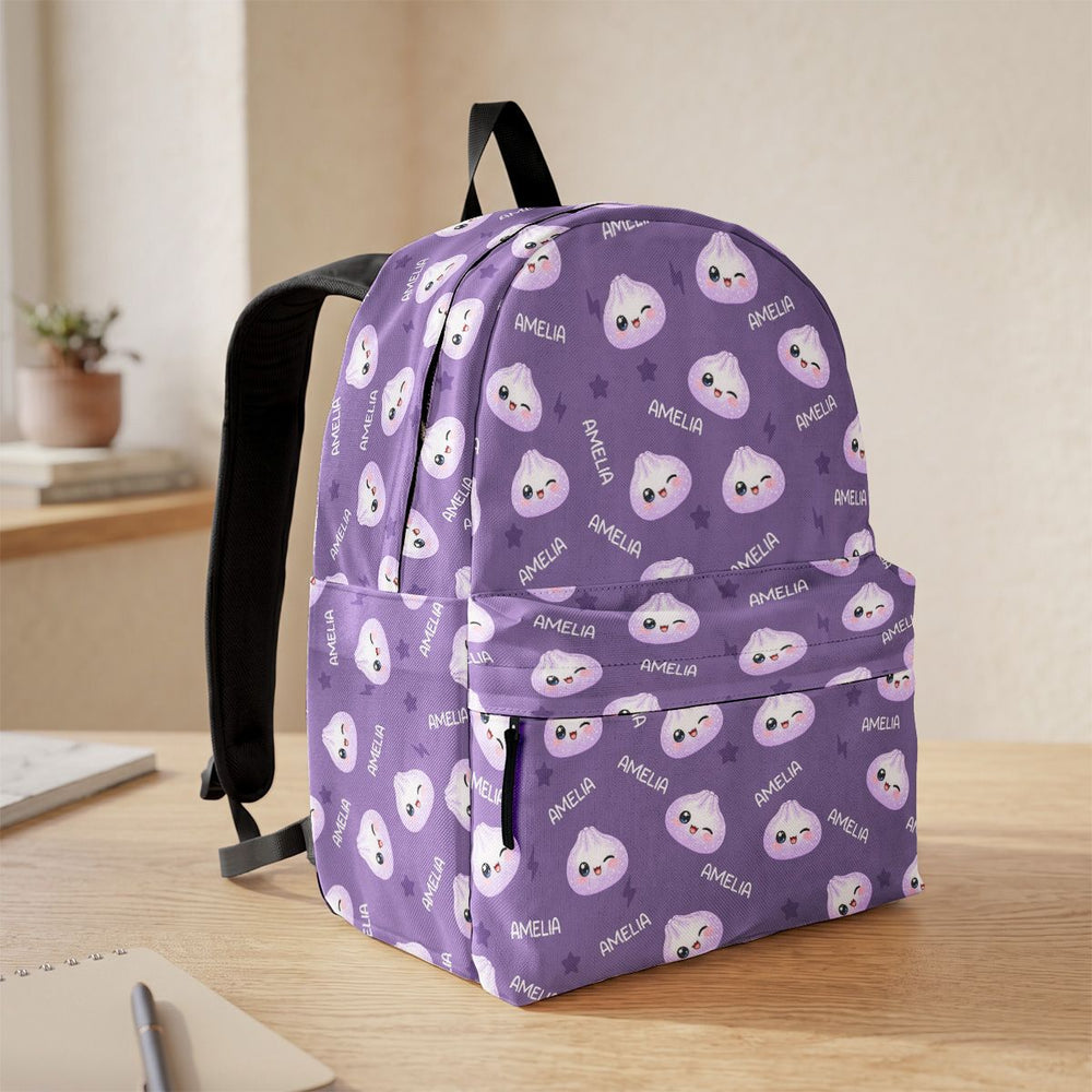 Custom Cute Dumpling Kids Backpack, Personalized Name School Bookbag