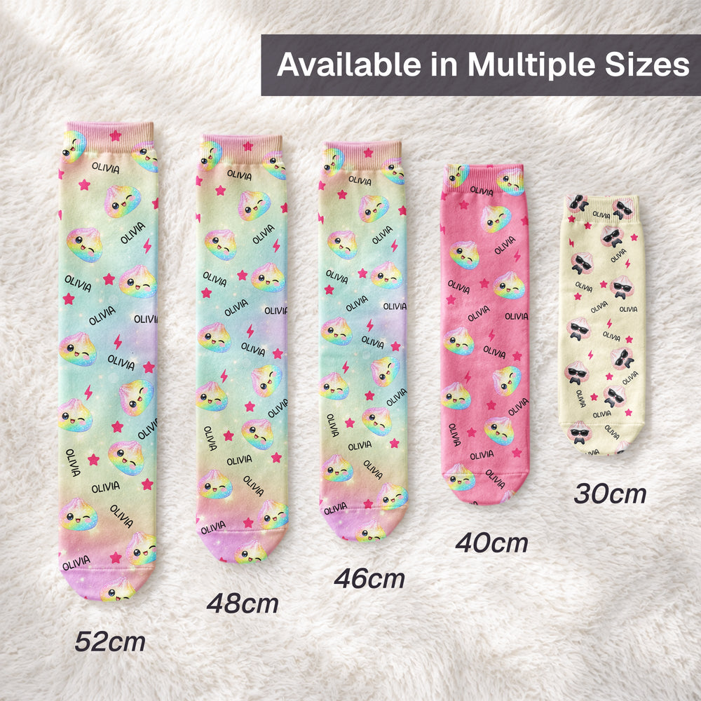 Personalized Cute Dumpling Socks - Custom Name Crew Socks for Kids & Adults
