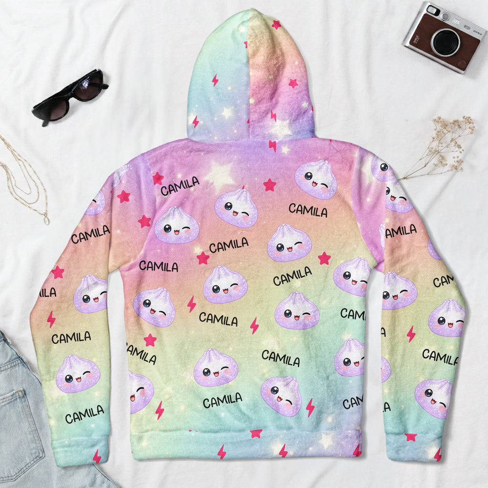Personalized Cute Dumpling Fleece Hoodie - Custom All Over Print Sweatshirt for Kids & Adults