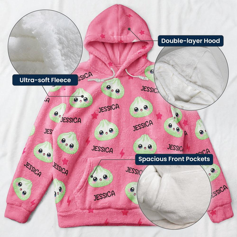 Personalized Cute Dumpling Fleece Hoodie - Custom All Over Print Sweatshirt for Kids & Adults
