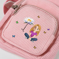 Personalized Cute Cartoon & Birth Month Flower Corduroy Sling Bag for Kids