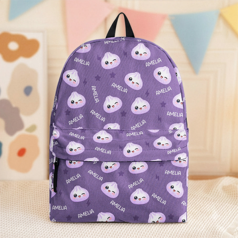 Custom Cute Dumpling Kids Backpack, Personalized Name School Bookbag