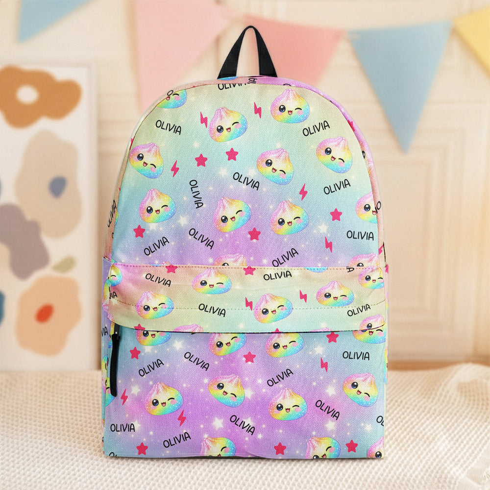Custom Cute Dumpling Kids Backpack, Personalized Name School Bookbag